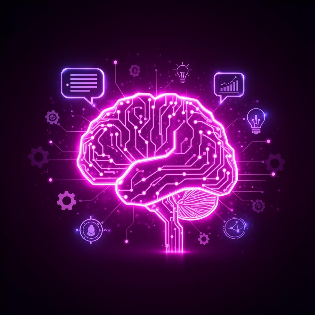 Agente de IA con cerebro digital neón